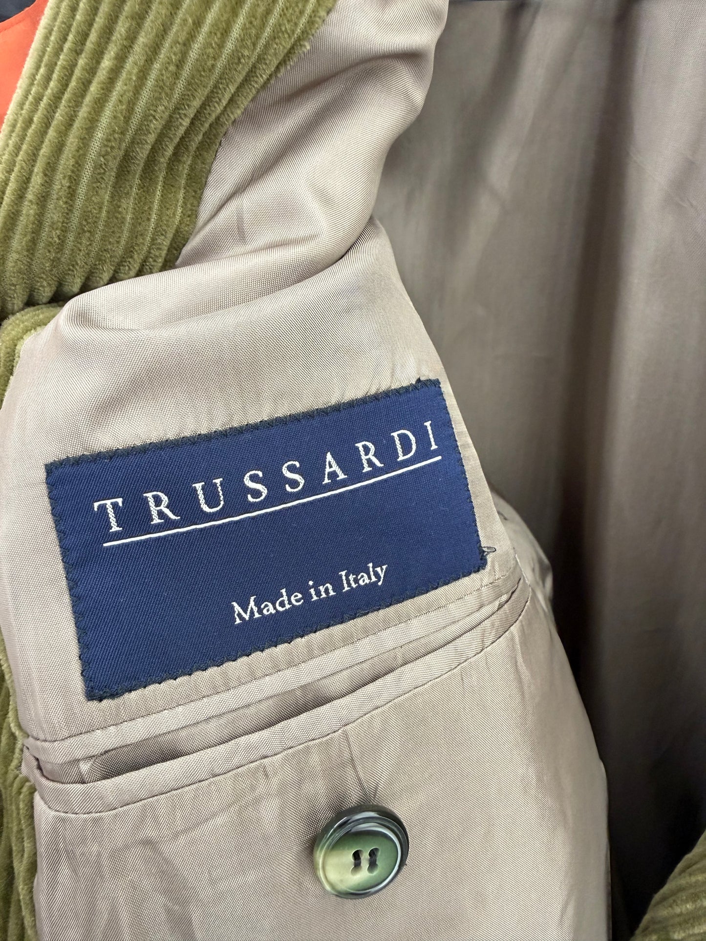 Sacou luxury Trussardi sea weed green din catifea in croi actual