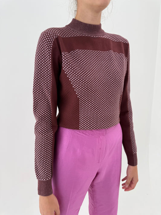 Pulover Max&Co by Max Mara burgundy cu roz din bumbac gros