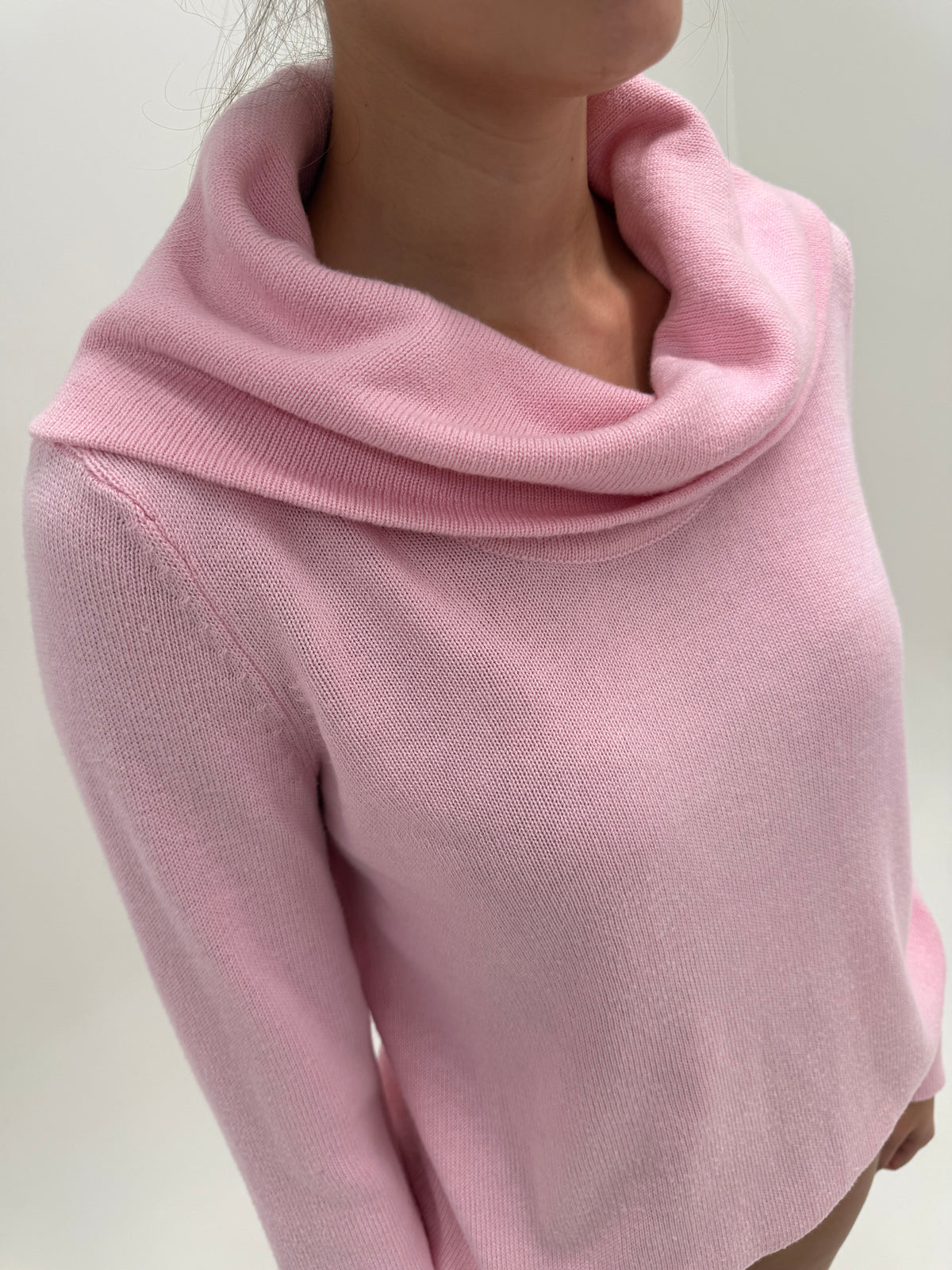 Pulover Ralph Lauren powder pink din mix de lana extrafina cu guler sal