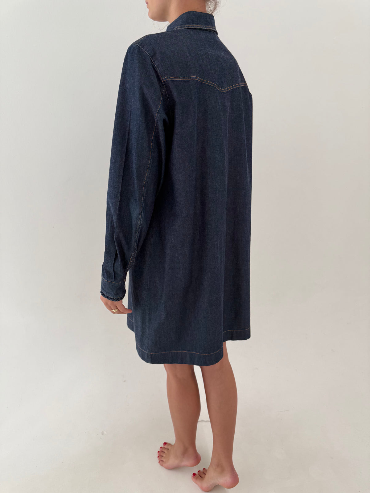 Rochie din jeans Marina Rinaldi ultra confort de bumbac raw wash cu mini jabou