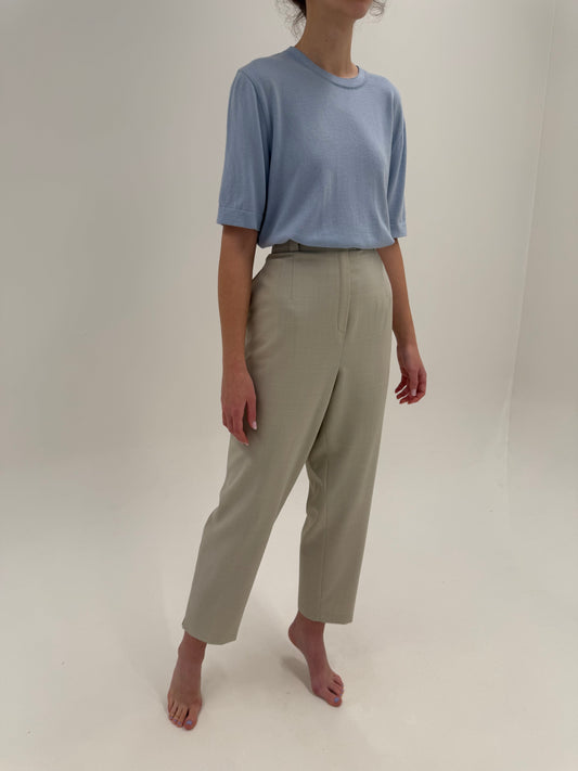 Pantaloni light nude din lana extrafina confort cu talie înaltă elastică