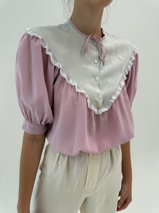 Camasa vintage din mătase naturală în croi deosebit dusty powder pink