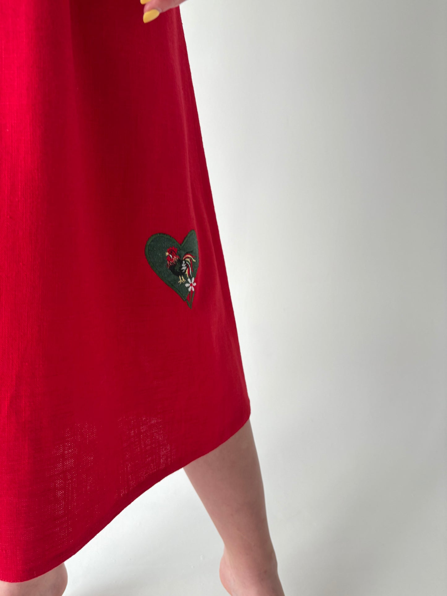 Fustă vintage cherry red din pânză mai groasă cu buzunare