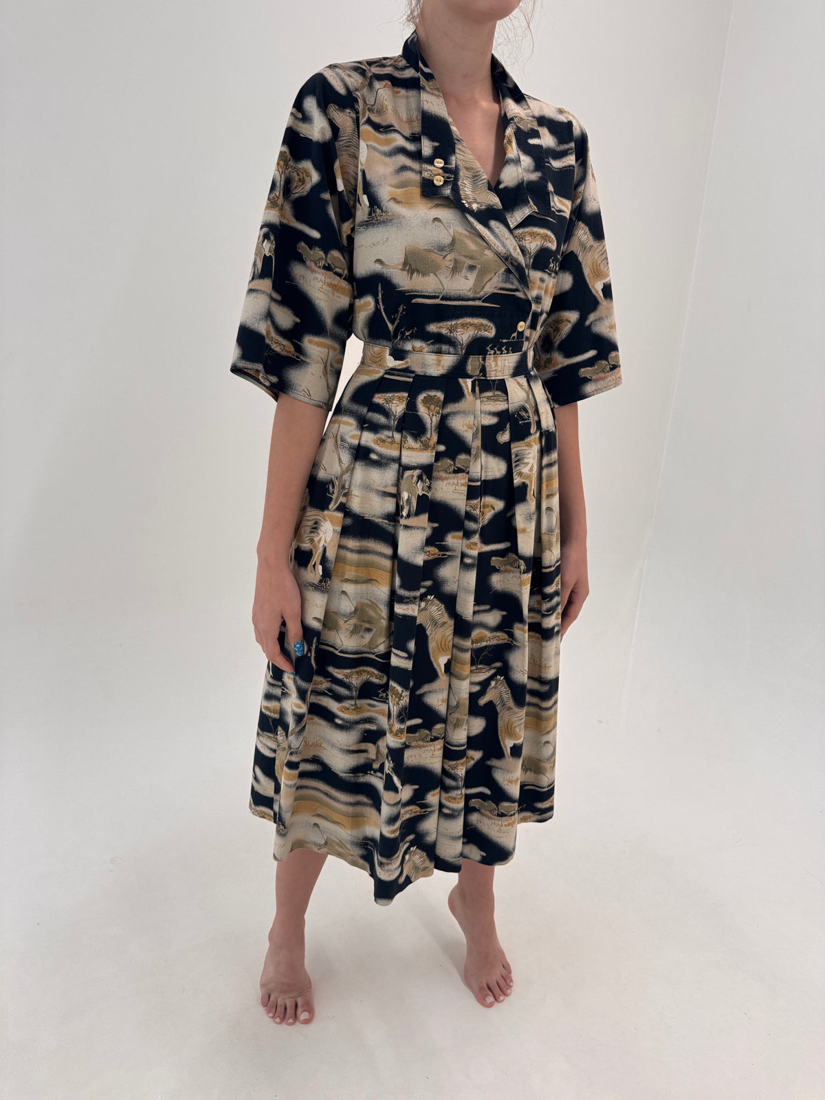 Set vintage Safari din cu print Safari din pânză premium în croi retro modern