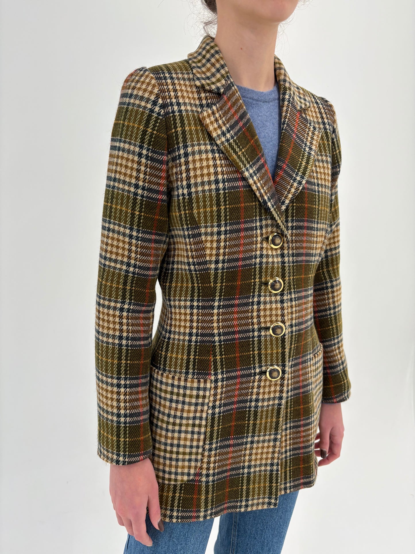 Sacou luxury Ungaro vintage din tweed cambrat și croi lung