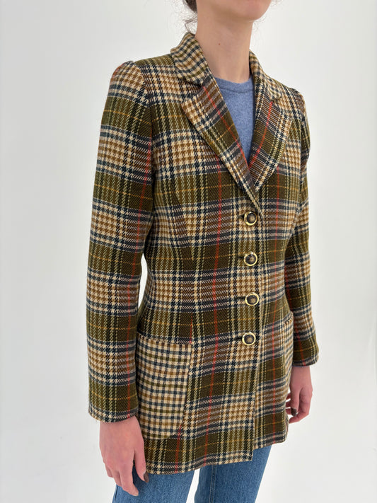 Sacou luxury Ungaro vintage din tweed cambrat și croi lung