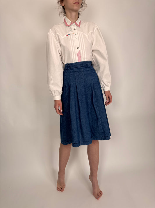 Fustă vintage din jeans cu talie ultra înaltă marcată și buzunare