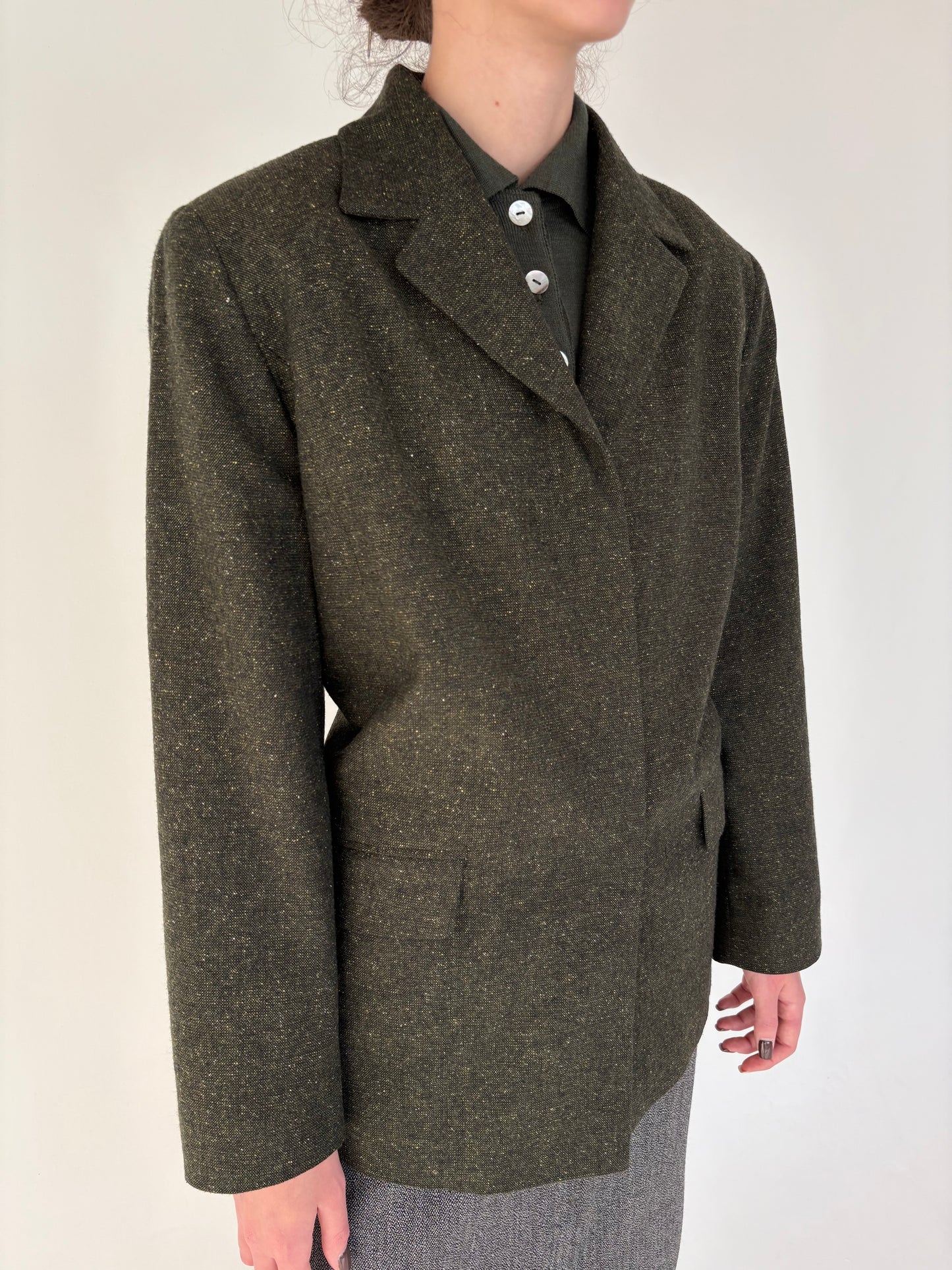 Sacou italian forest green din tweed de lana cu neps colorat