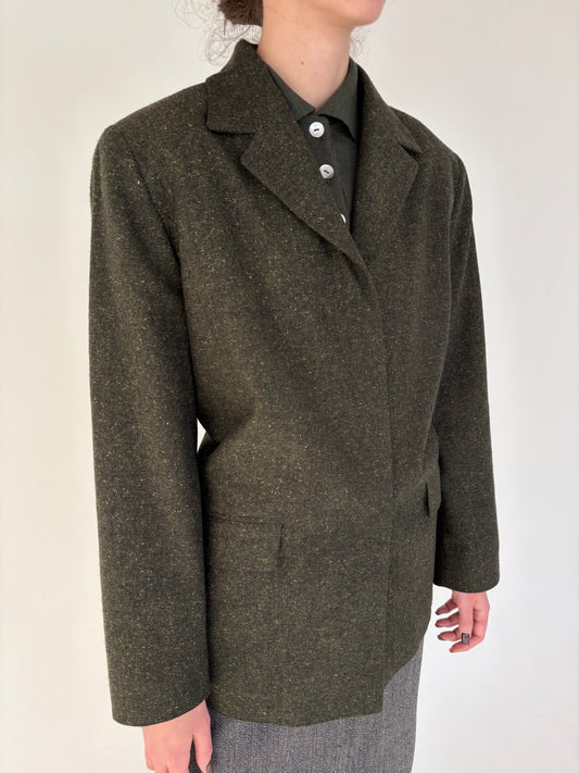 Sacou italian forest green din tweed de lana cu neps colorat