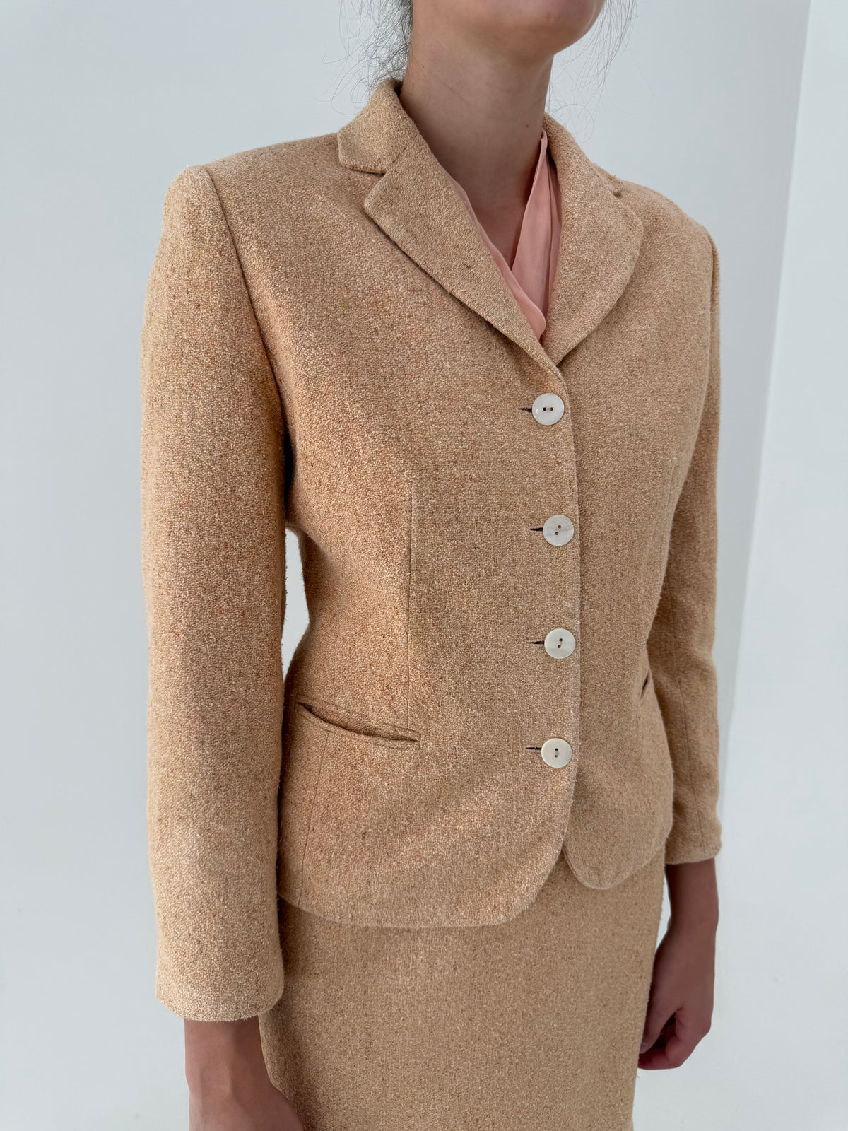 Deux piece vintage luxury din tweed Donegal 100% mătase naturală