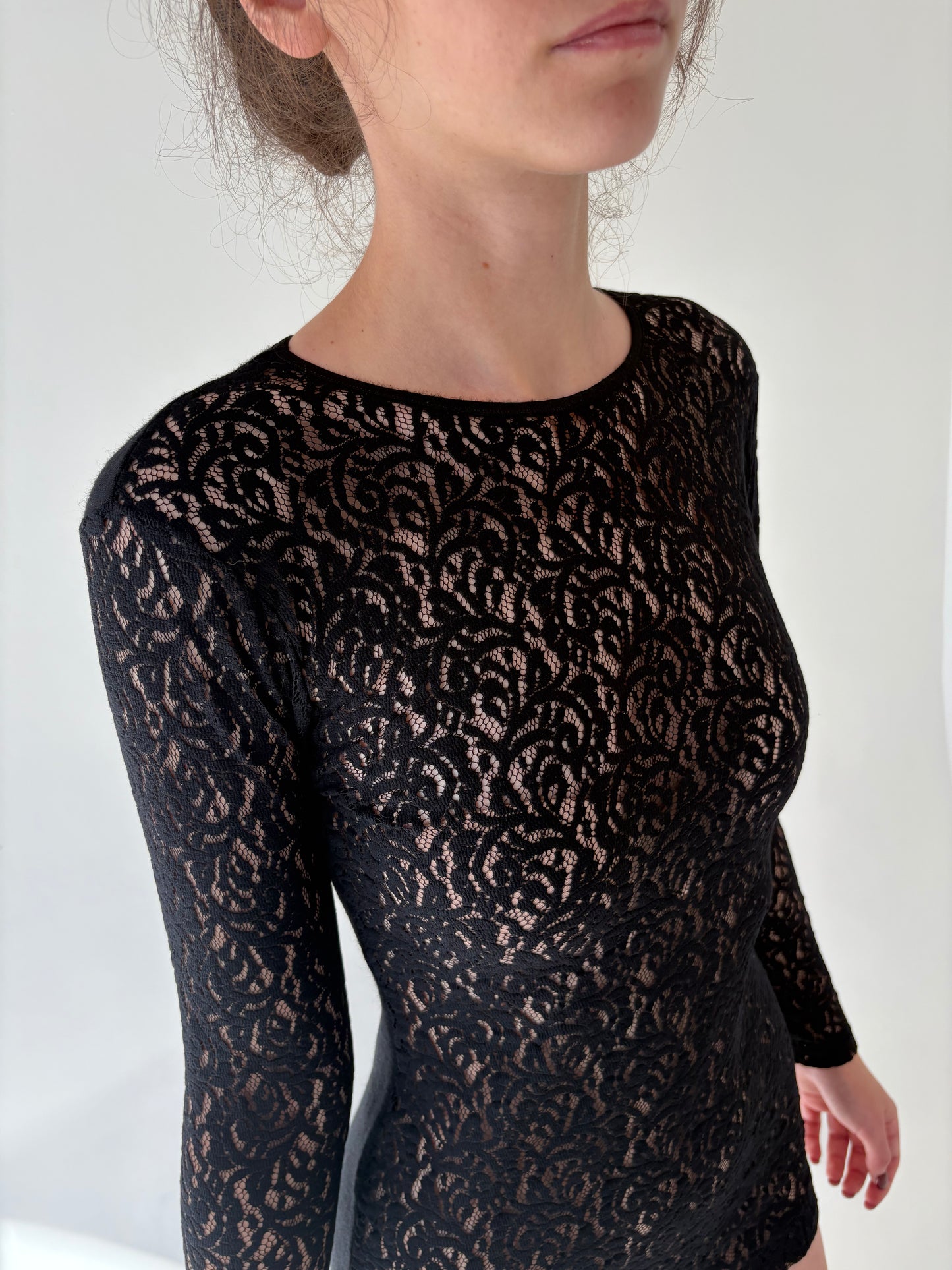 Bluză italiană excepțională din dantelă modelatoare din mix de lana extrafina