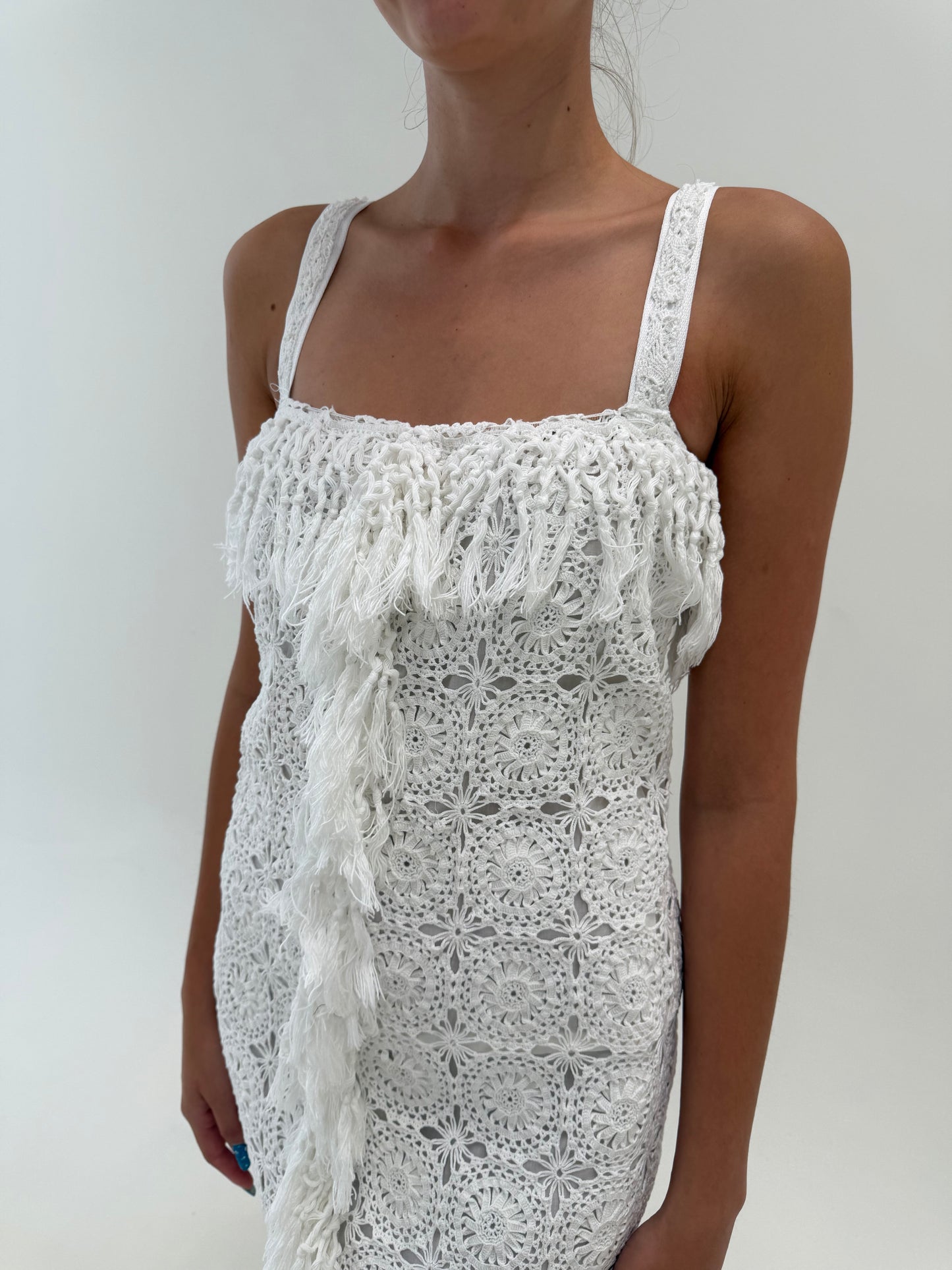 Rochie maxi bijuterie din dantelă macrame lucrată manual