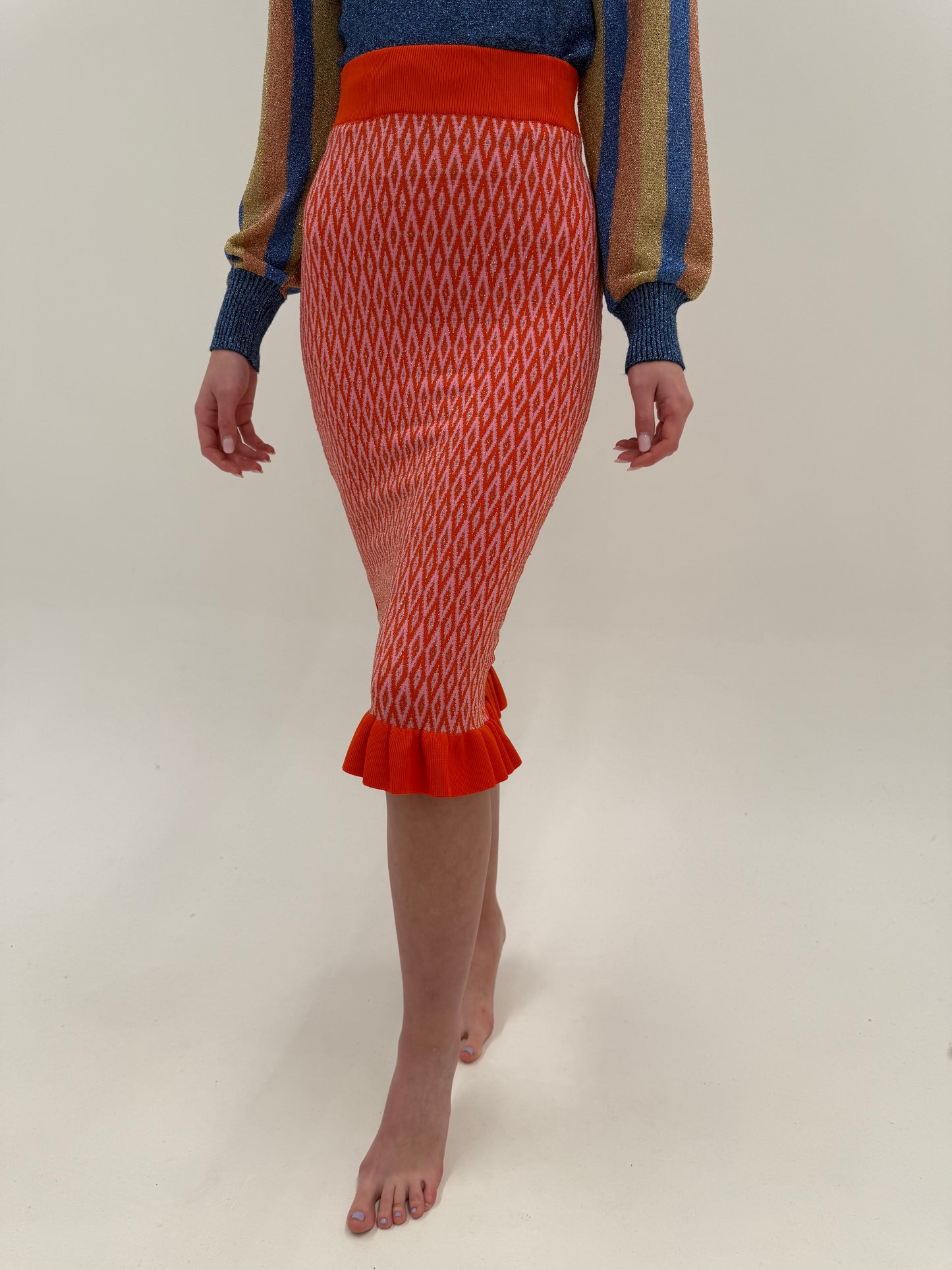 Fustă în culori tari din tricot în croi mermaid cu inserții extrafine de lurex