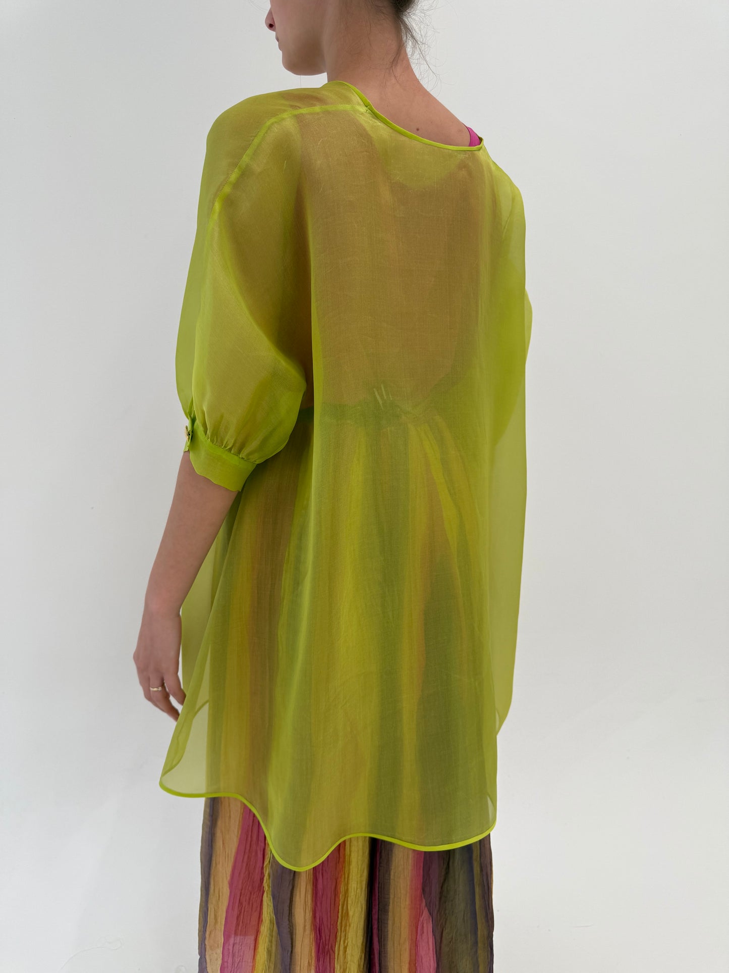 Blazer spectaculos chartreuse din organza de mătase naturală