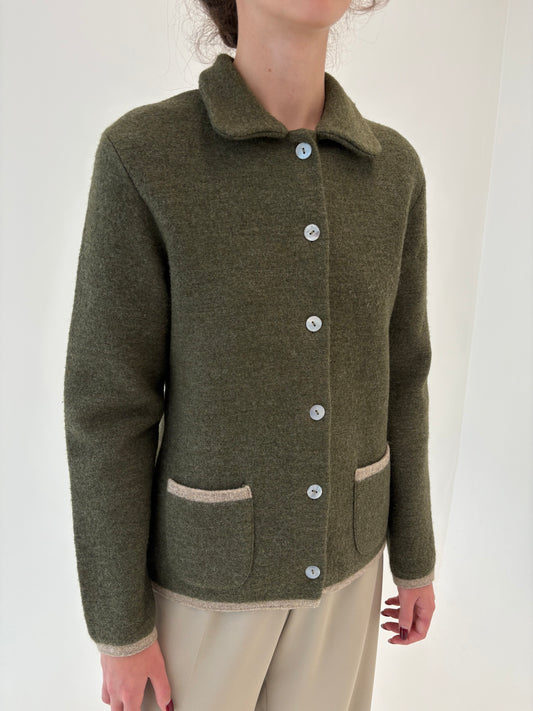 Jacheta Stefanel Sage green din boiled wool în croi super în trend