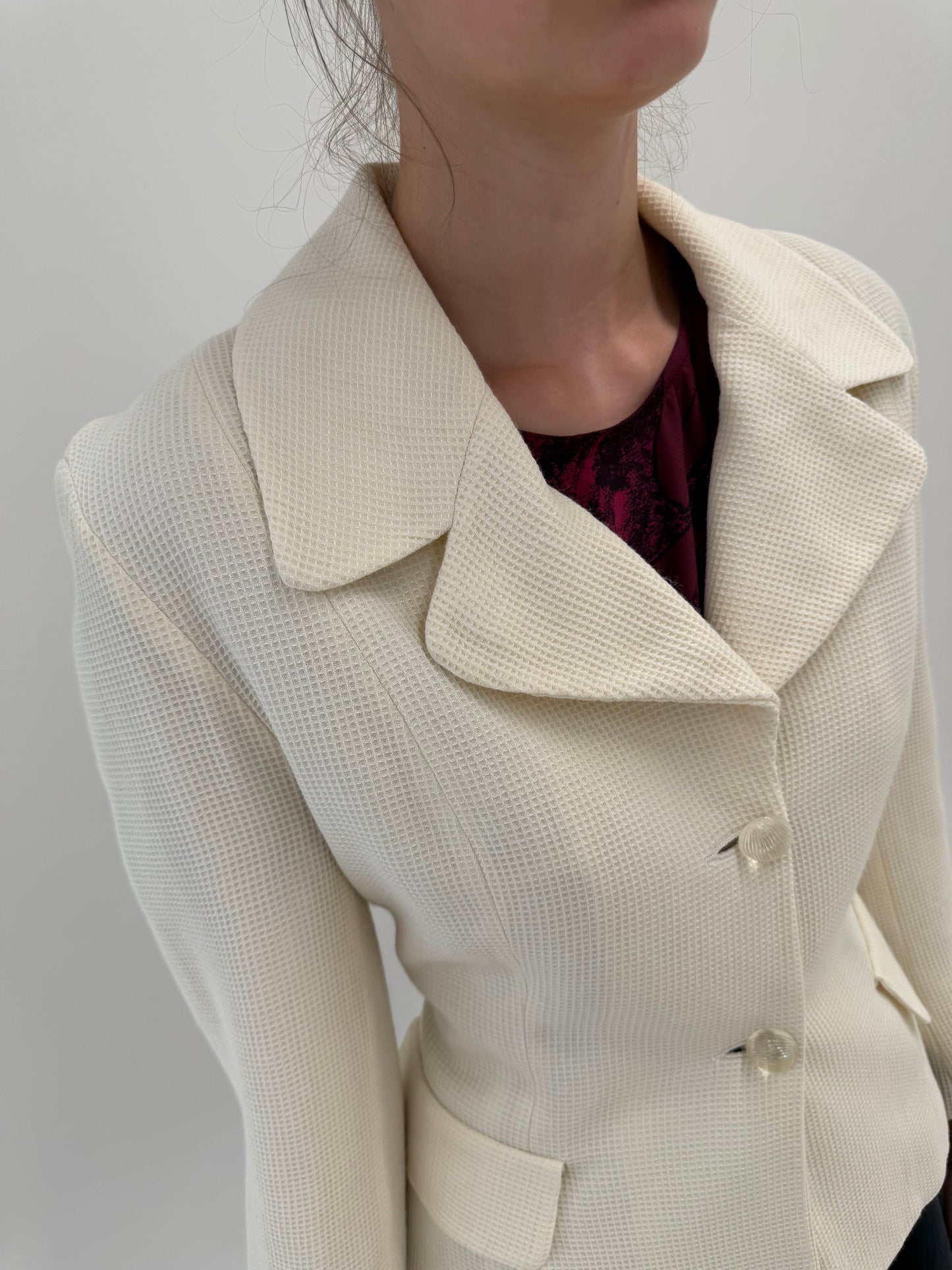 Sacou italian couture din seersuker de bumbac butter white ultra cambrat