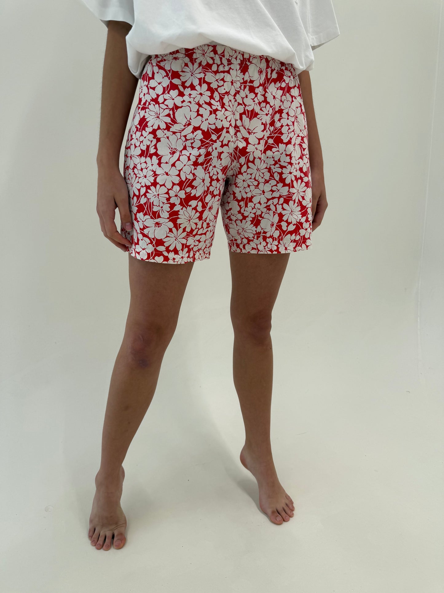 Pantaloni Burberry scurți cu print floral din poplin cu talie elastică