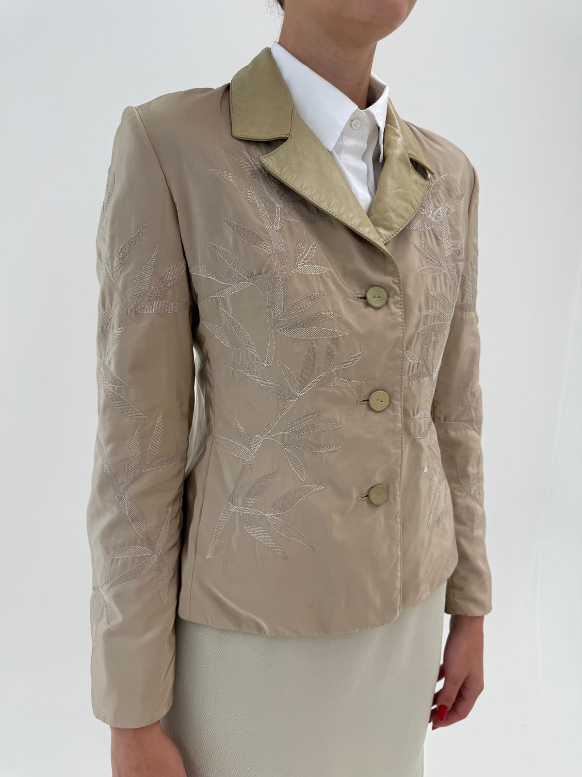 Sacou Ermano Scervino ultra luxury soft padded camel cu inserții din piele naturală