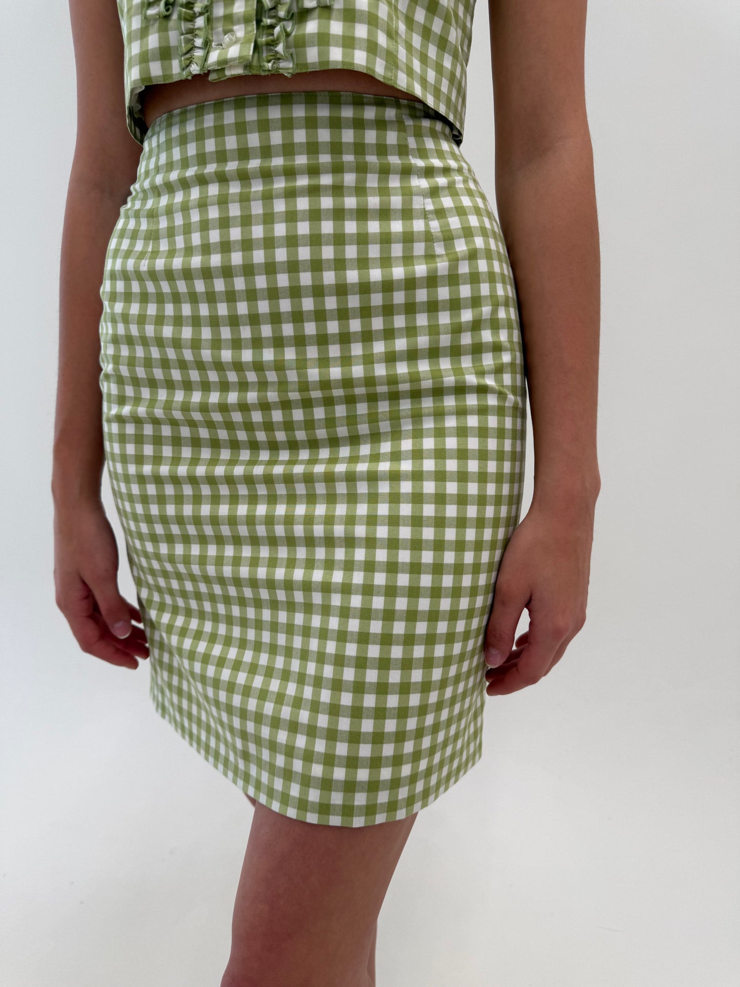 Set gingham din pânză de bumbac cu corsaj și fustă creion