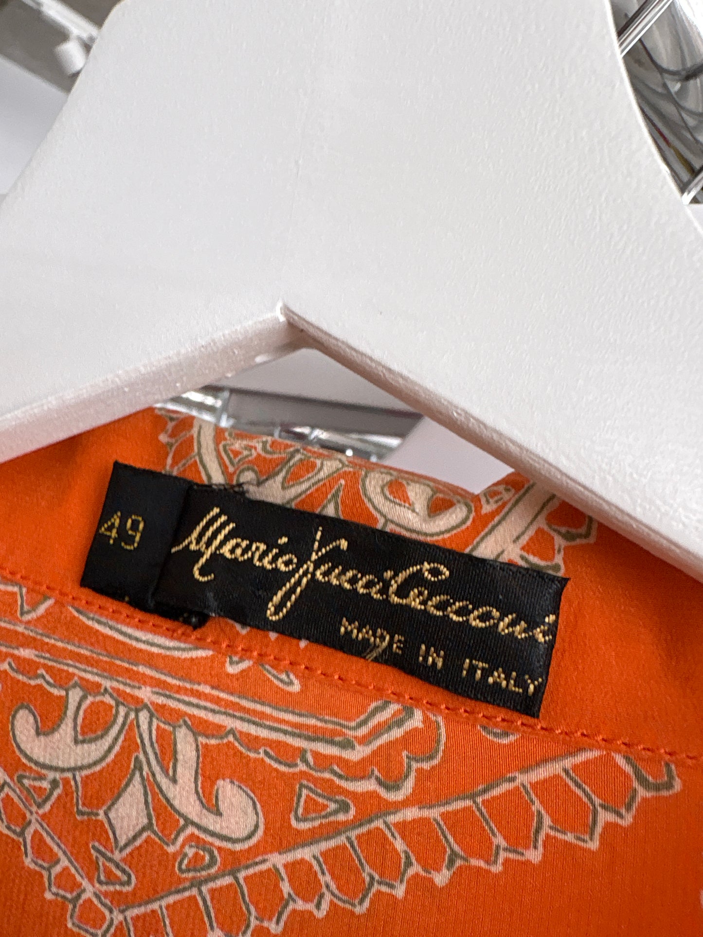 Cămașa vintage italiană oranj din mătase naturală cu print paisley