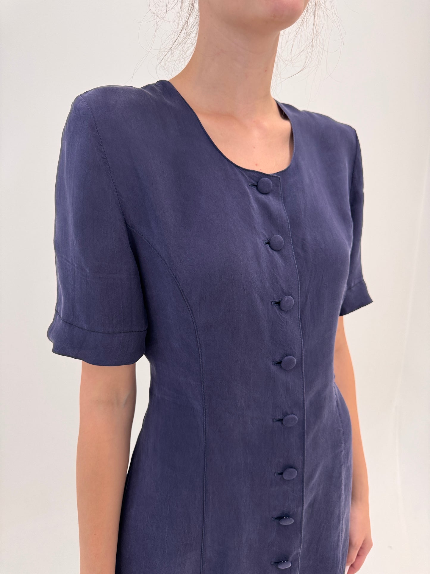 Rochie cambrata Navy blue din mătase naturală
