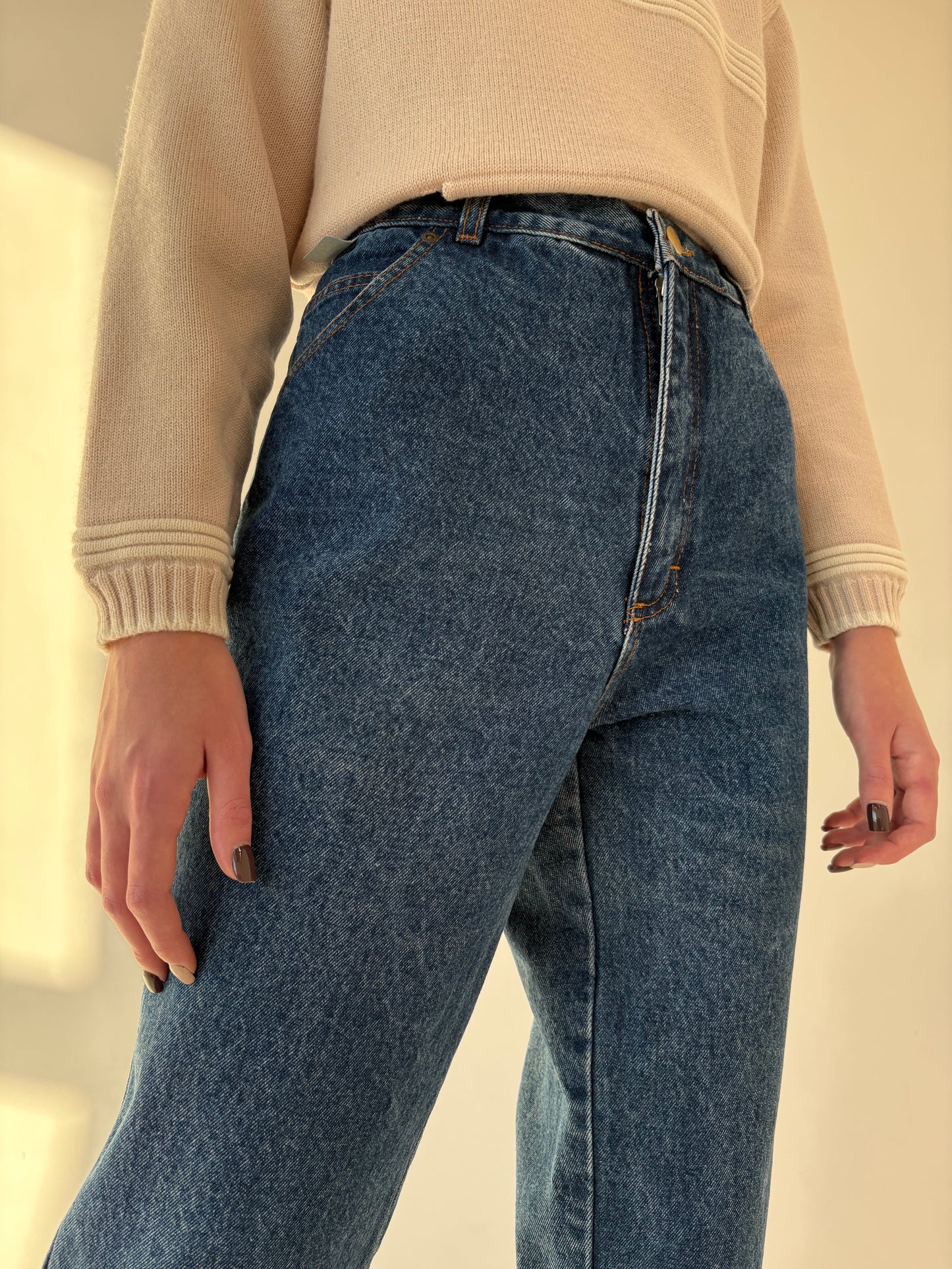 Jeans vintage premium gros cu talie ultra înaltă classic wash