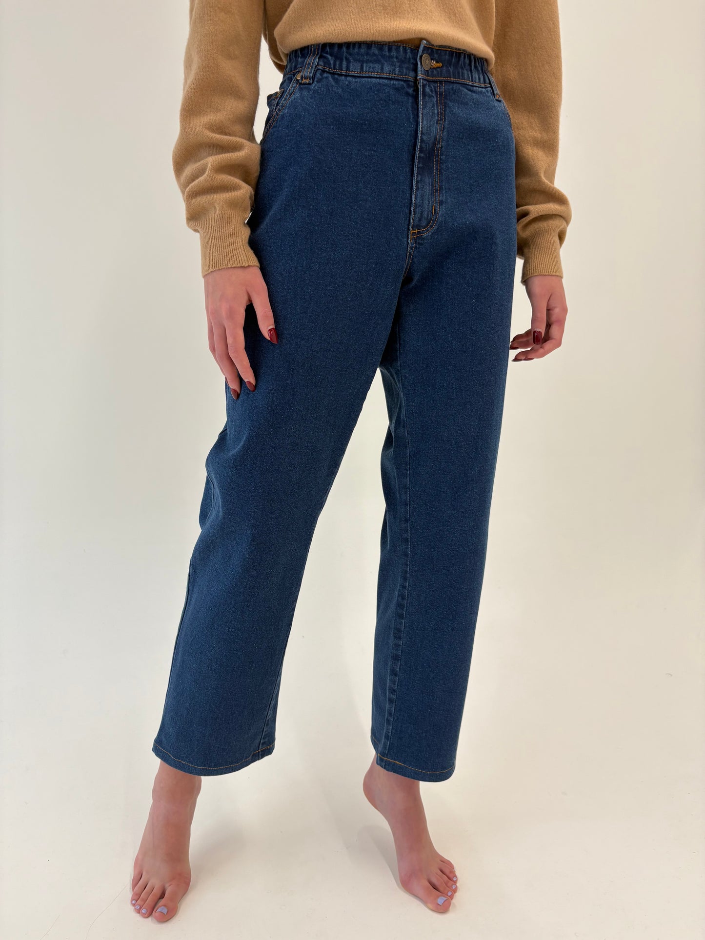 Jeans vintage plus size plini modelatori cu talie generoasă