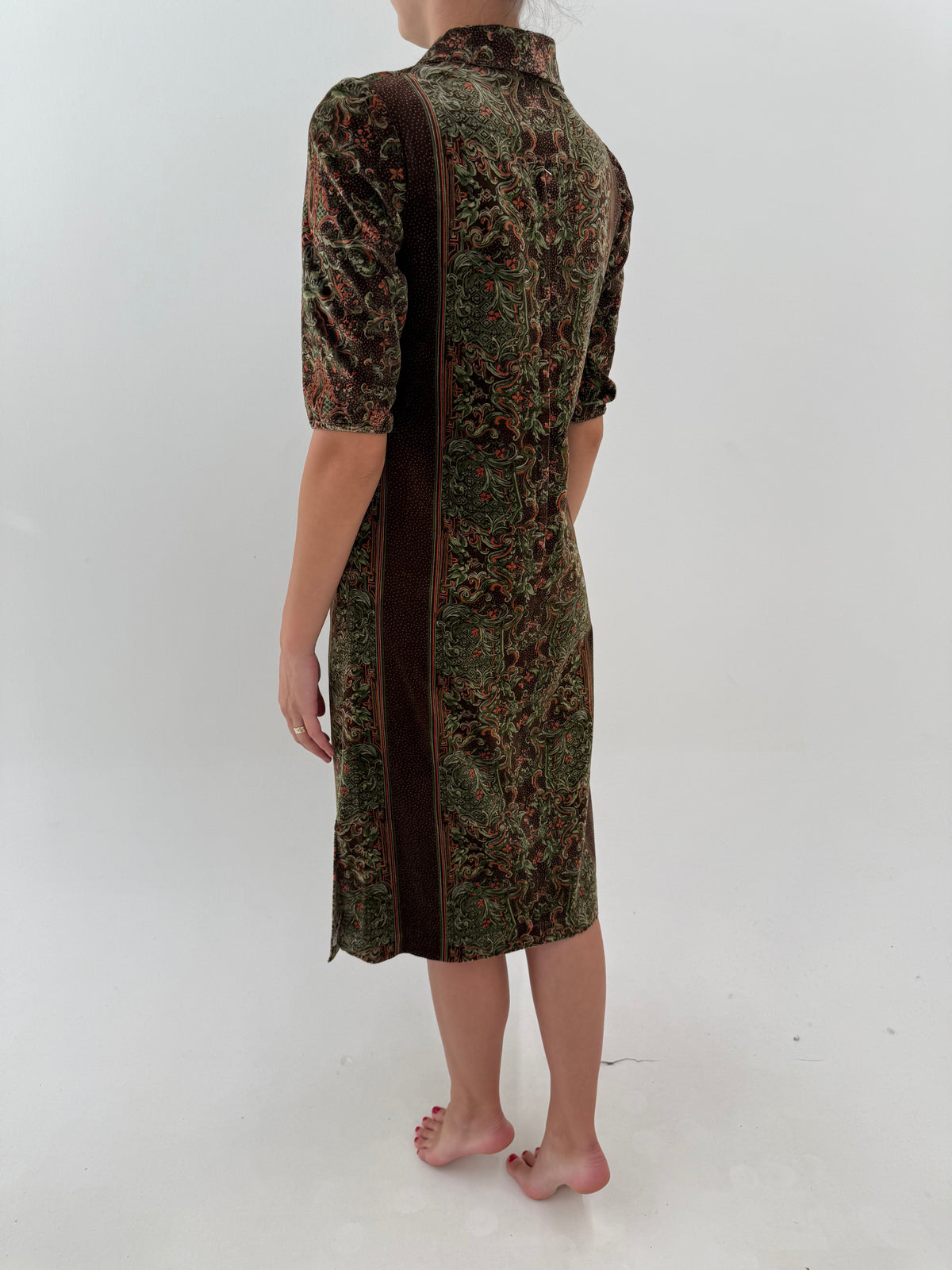 Rochie old vintage anii 70 din catifea de bumbac în culori superbe