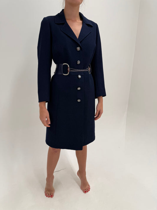 Palton de toamnă old vintage anii 60 din mix de lana extrafina brocart Navy blue