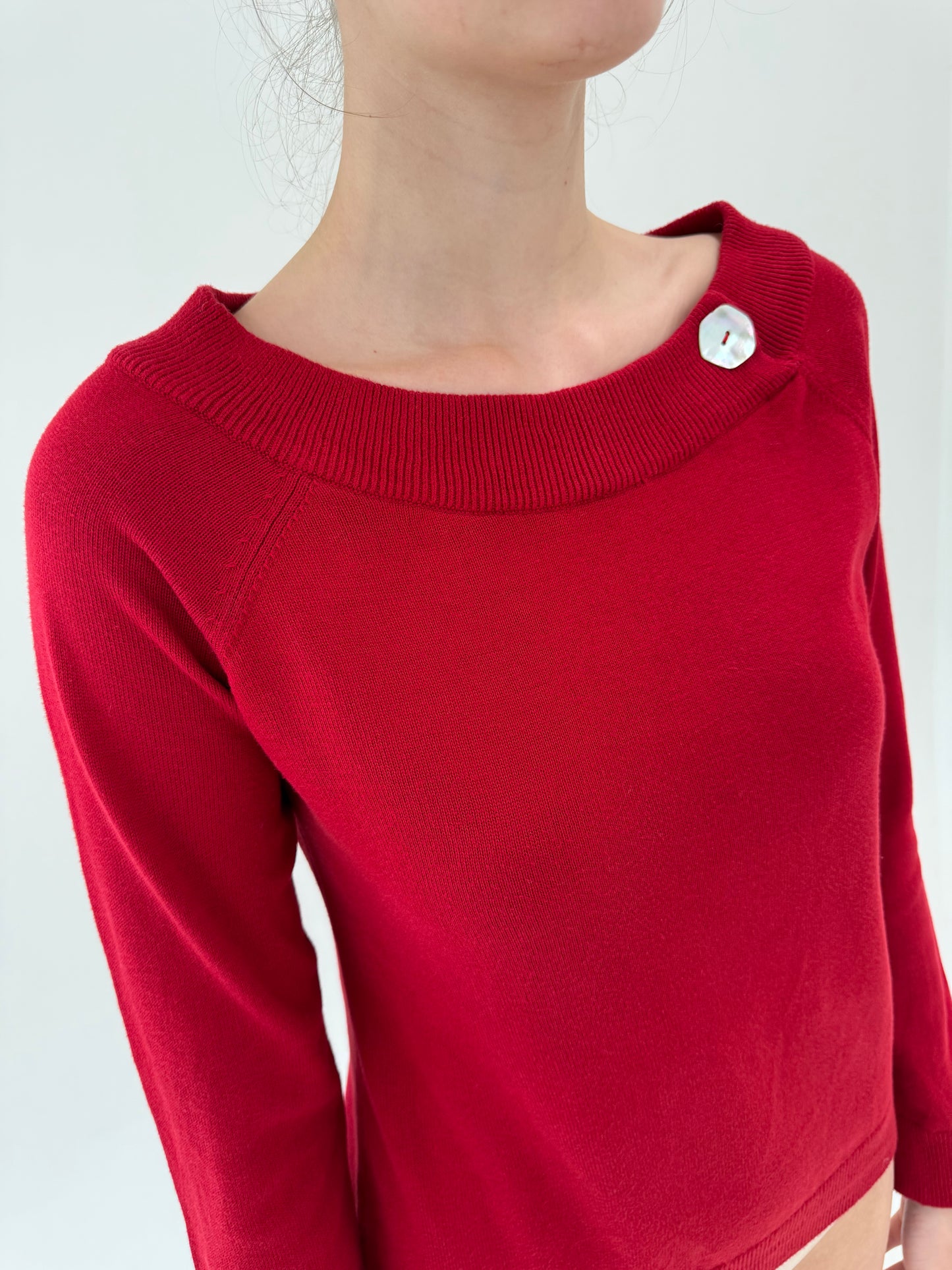 Soft knit Ralph Lauren cherry red cu decolteu bărcuță