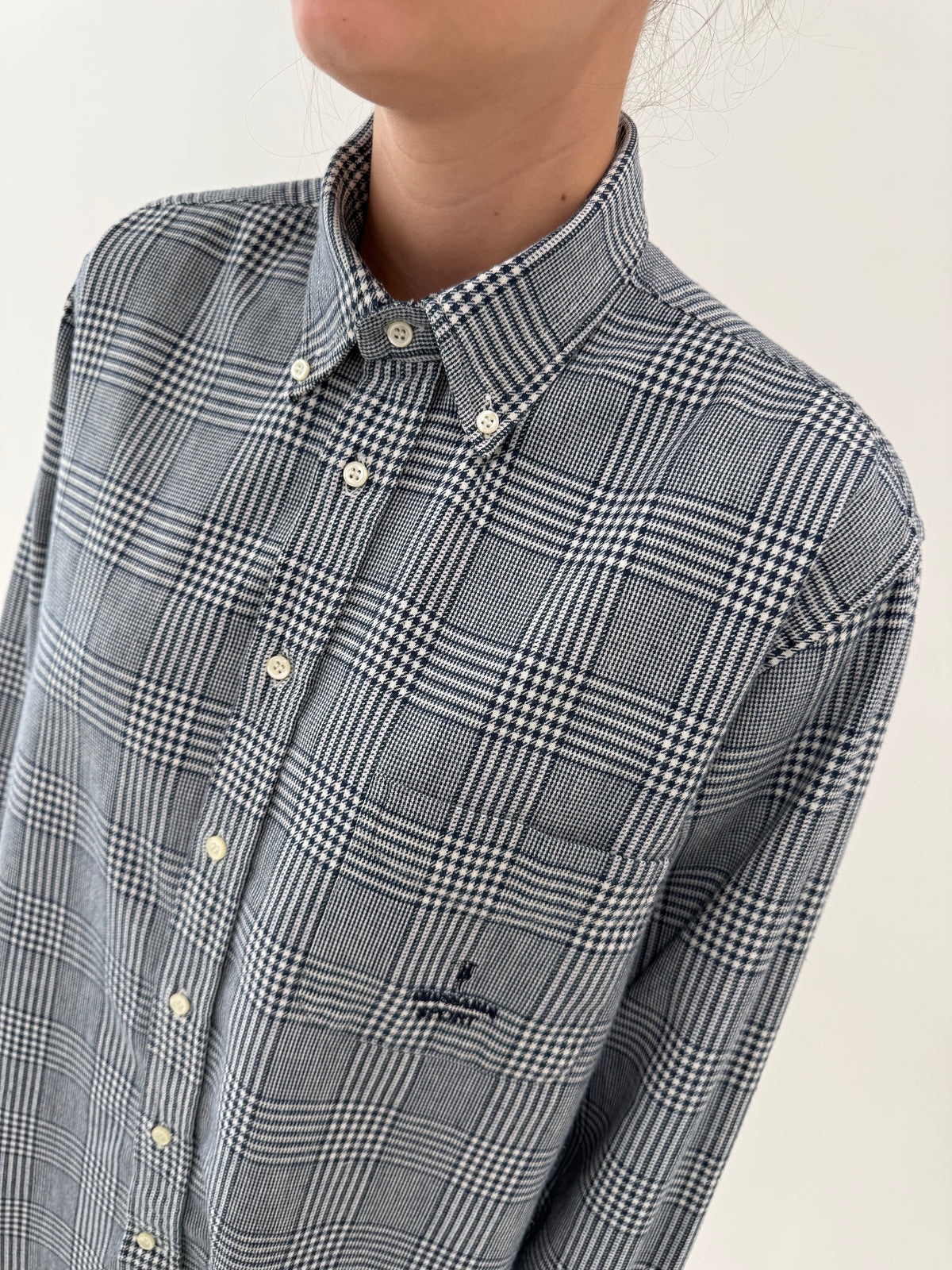 Cămașa groasă Trussardi button down din bumbac în carouri fine