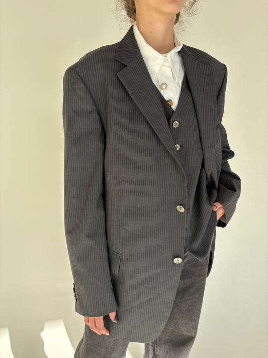 Set sacou și vestă din lana extrafina ușor structurată