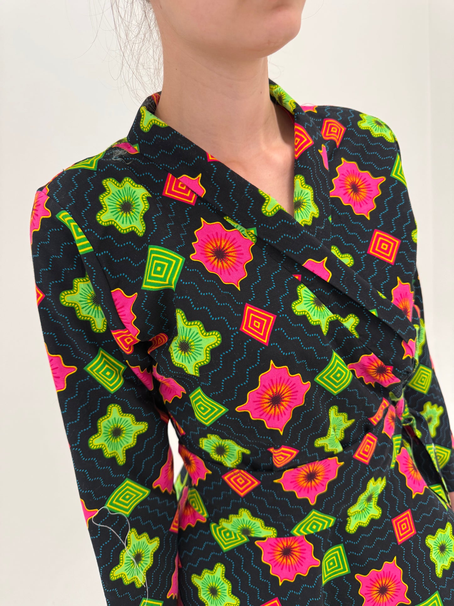 Jacheta vintage petrecuta din pânză de bumbac tip kimono cu talie ultra marcată