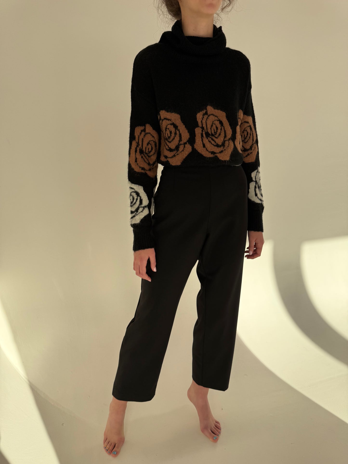 Pantaloni negri italienești din lana extrafina confort cu talie înaltă mom fit