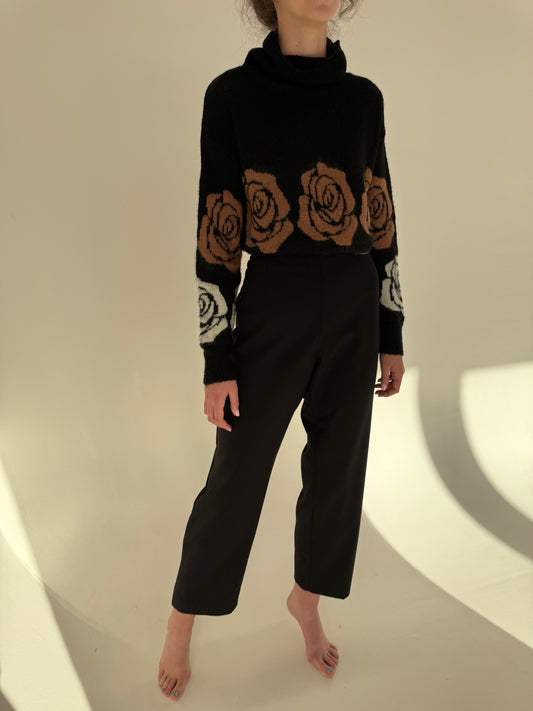 Pantaloni negri italienești din lana extrafina confort cu talie înaltă mom fit