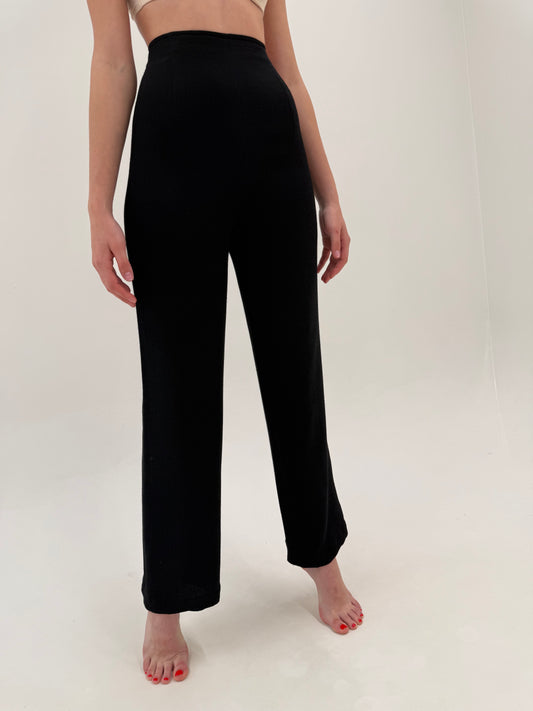 Pantaloni negri tall de la zi la seară cu talie extrem de înaltă