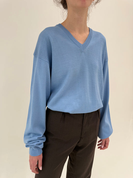 Pulover baby blue în anchior din lana extrafina