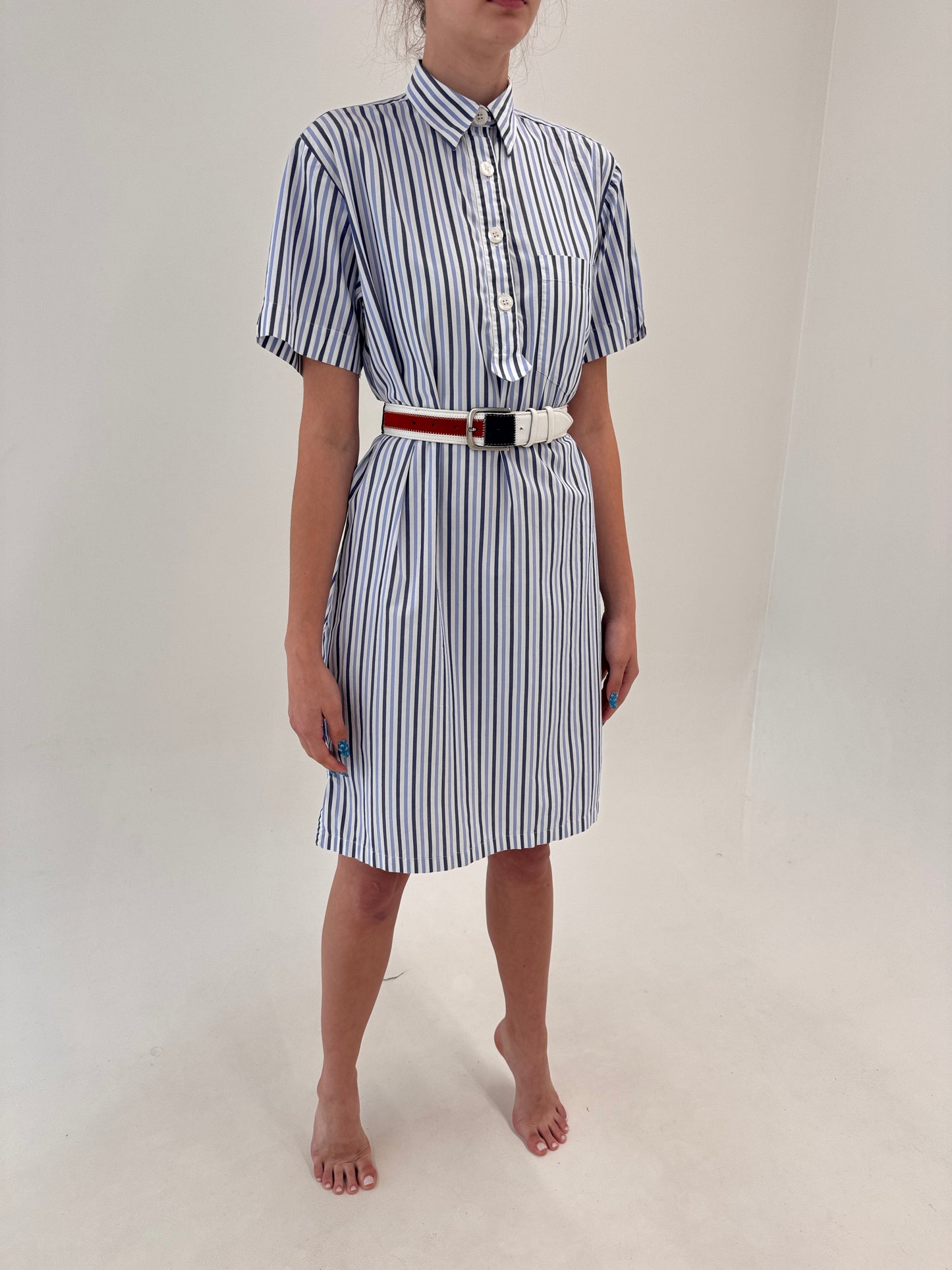 Rochia de designer italian în dungi din poplin excepțional de bumbac
