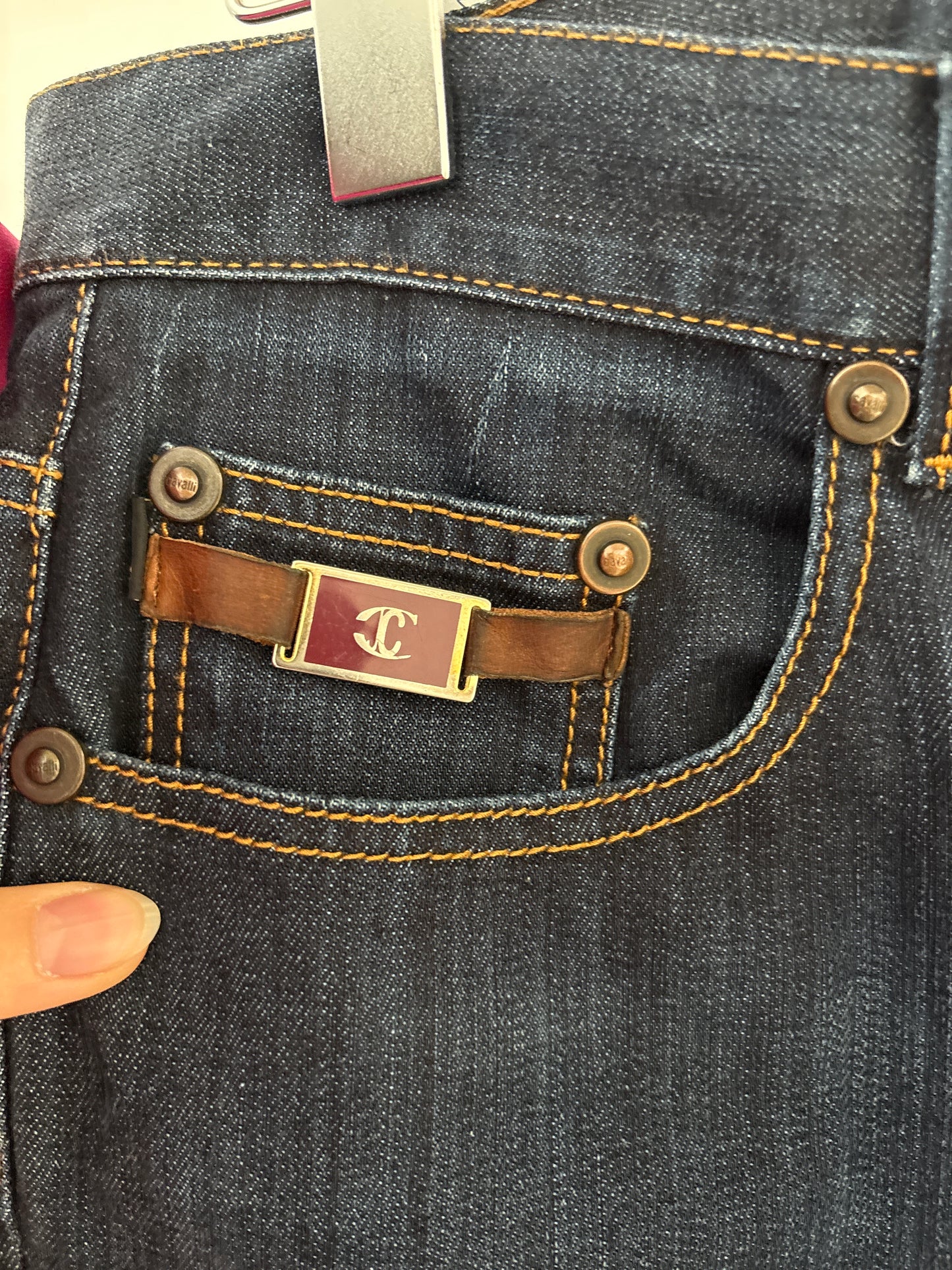 Jeans talk dark wash Roberto Cavalli classic fit ușor modelatori