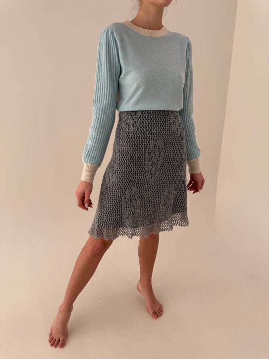 Fustă italiană din lanita macrame light gray