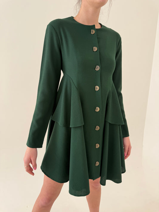 Rochie forest green cu volane în croi ultra chic