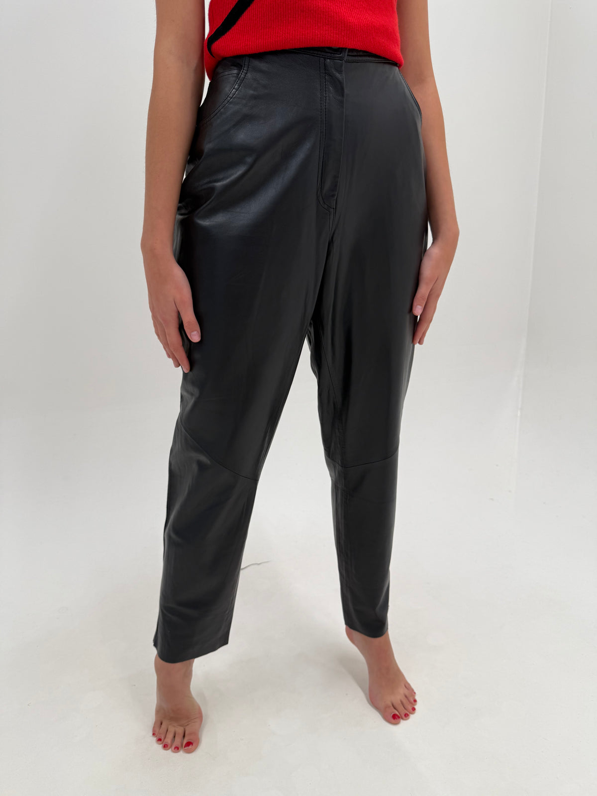 Pantaloni tall din piele naturală extrem de moale de brand premium vintage