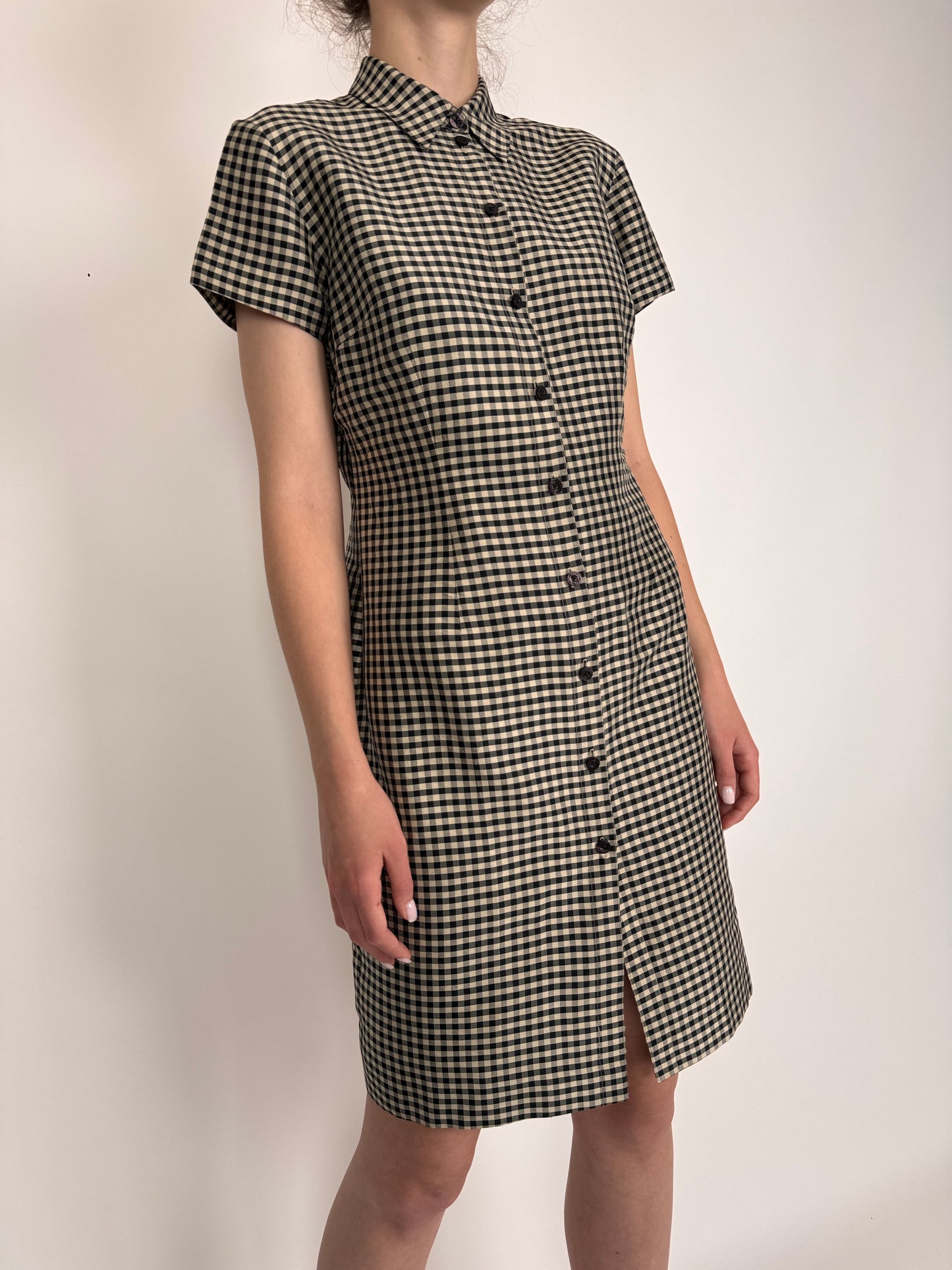 Rochie din panzica de mătase naturală gingham