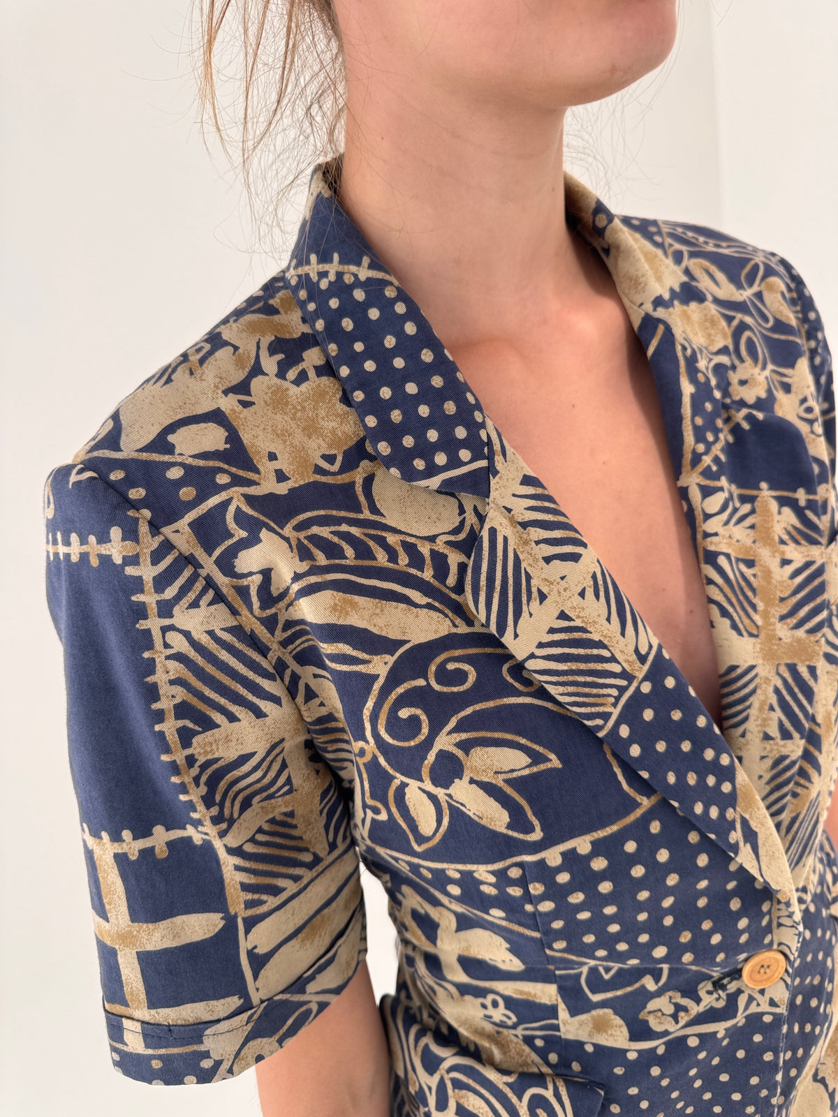 Sacou luxury Les Copains cambray din canvas din de bumbac camel și Navy blue