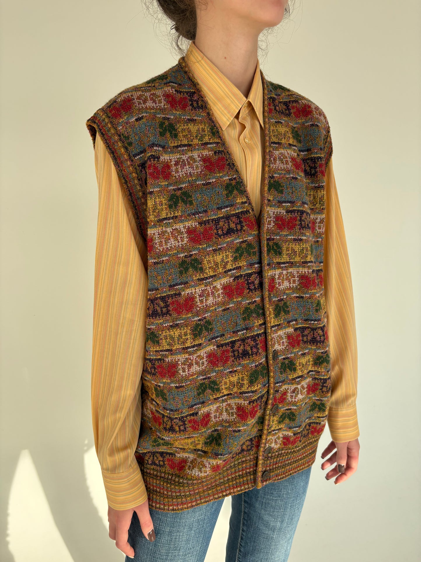 Vestă italiană vintage în stil Missoni din lana și mătase naturală