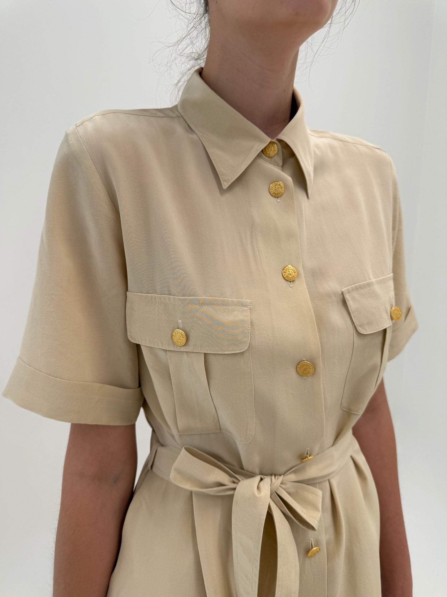 Rochie Safari din mătase naturală camel de brand luxury Elegance