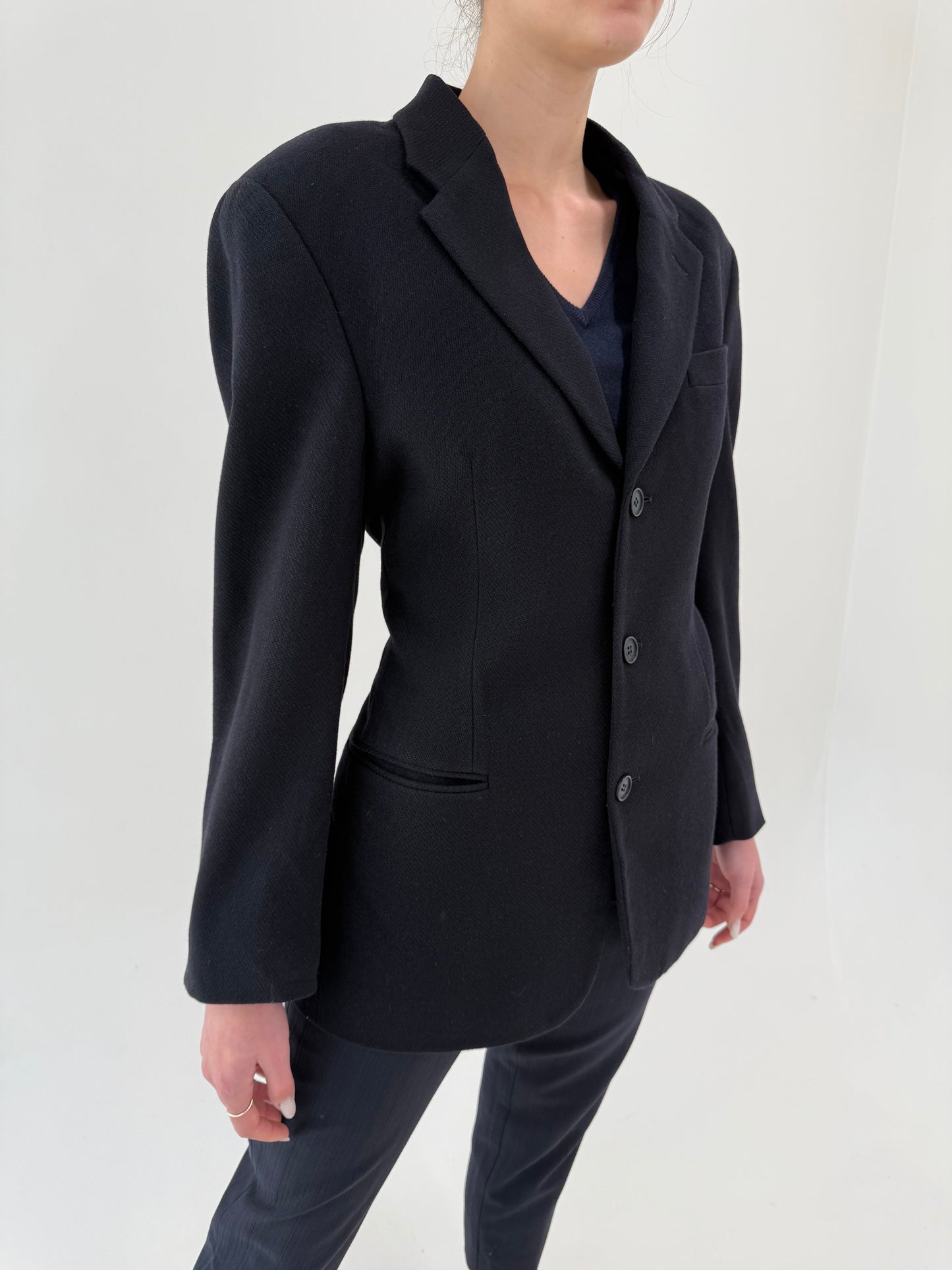 Sacou Armani în croi actual tall din lanita extrafina Navy blue