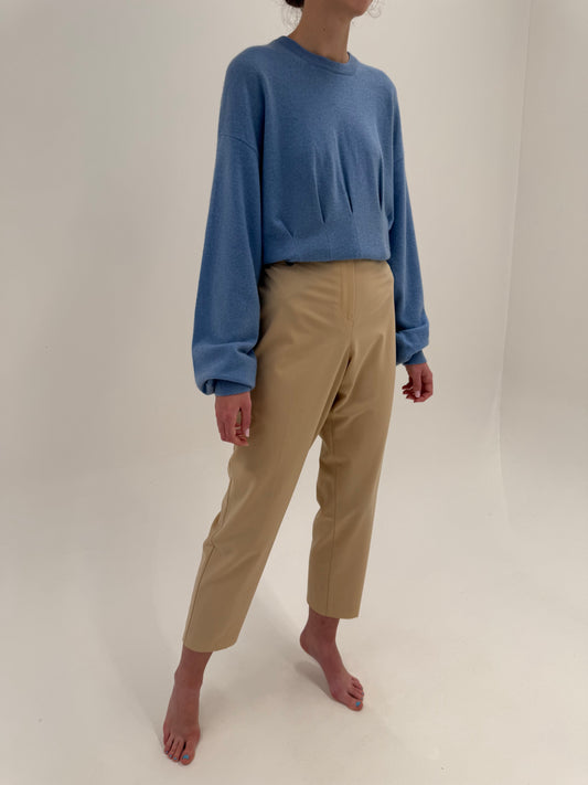 Pantaloni nude din lana extrafina confort cu talie ultra înaltă