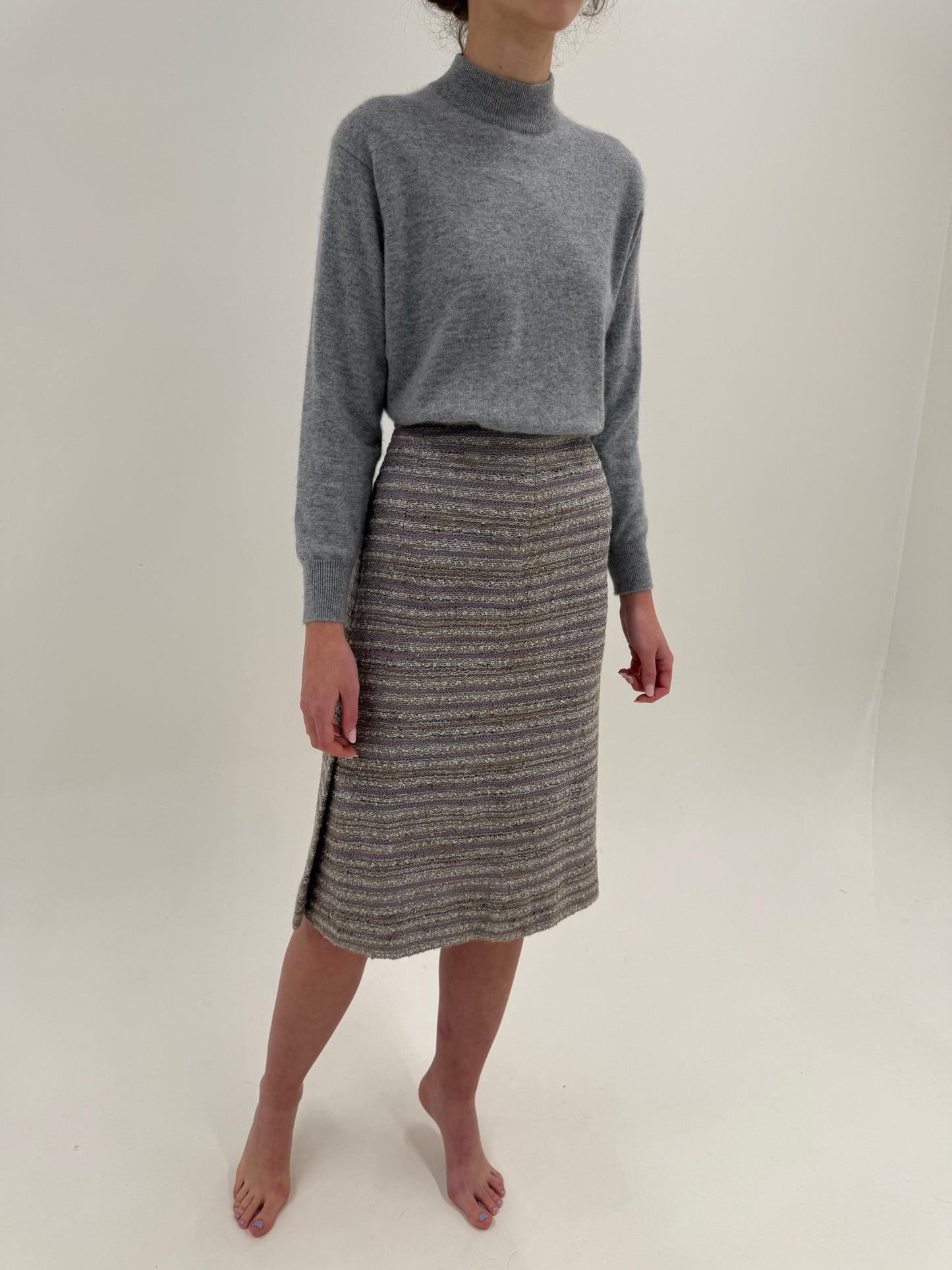 Set vintage în stil Chanel în culori pudrate din tweed excepțional de lana