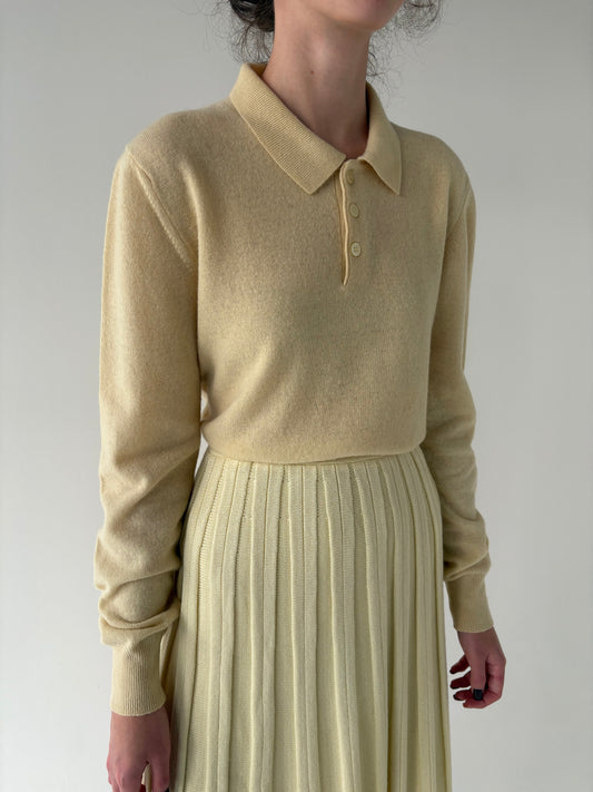 Pulover vintage polo butter yellow din lana extrafina pura virgină certificată